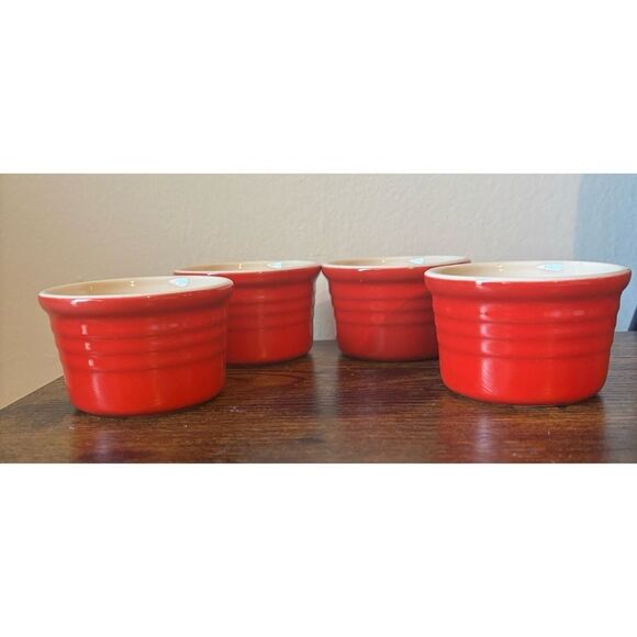 Vintage Le Creuset Stoneware Stackable Ramekin in Red / Set of 4 - Picture 2 of 8